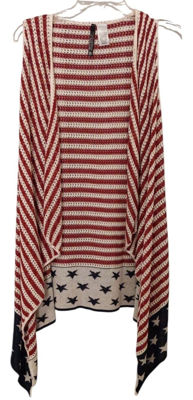 Absolutely Made In USA Crochet Long Open Vest Stars & Stripes Patriotic Cover Up